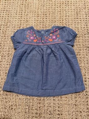 💥SALE 10/$20💥 Carter's Blue Chambray Top with Pink & Orange Floral Embroidery
